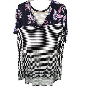 Lane Bryant Floral Stripe Swing Tee Top Size 22/24 New Mixed Print Casual‎ Cute